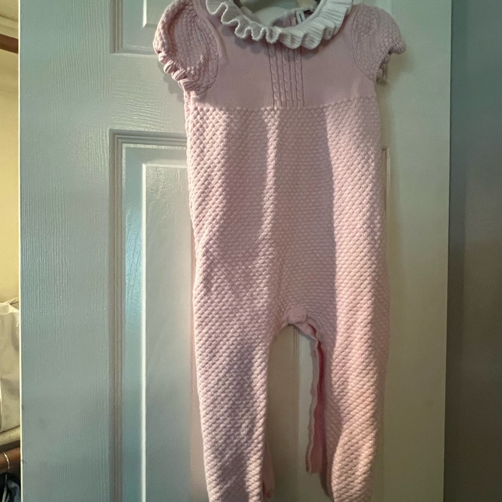 Janie and Jack Pink Textured One Piece with Ruffled Collar